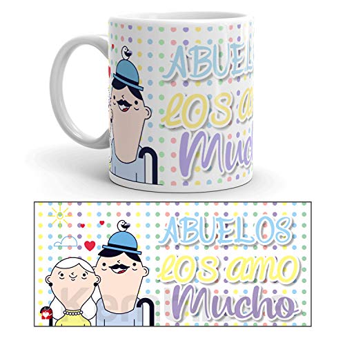 Kembilove Taza Desayuno para Abuelos – Tazas Originales con mensajes Graciosos con Mensaje Abuelos los amo mucho – Taza de Café y Té para Abuelos – Regalos Originales - no se que regalar