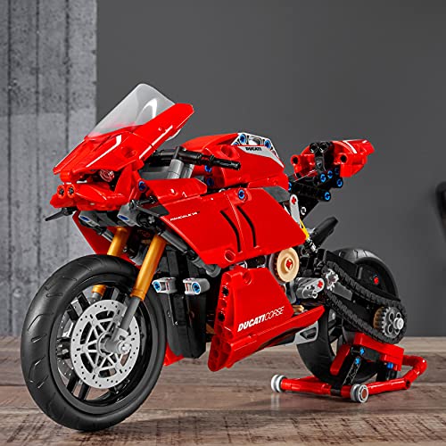 LEGO 42107 Technic Ducati Panigale V4 R, Moto de Juguete Roja, Maqueta para Construir y Decorar, Idea de Regalo para Niños Pequeños