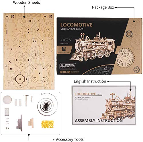 Robotime Rompecabezas de Madera 3D Cortado con láser - Kits de Modelo autopropulsados - Juego de construcción mecánica - Rompecabezas para niños, Adolescentes y Adultos (Locomotive) - no se que regalar