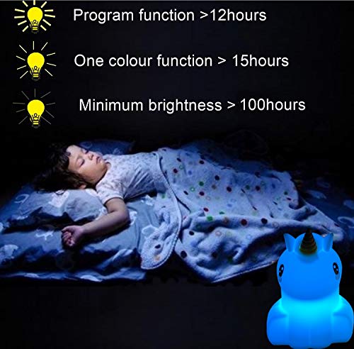 Glinrui Unicornio Luz de noche, lightsandfixtures, Luz Nocturna Infantil, Lámpara de Mesa, lámpara de cabecera silicona, 9 colores con control remoto, lámpara LED lámpara de cama Dormitorio - Mediano