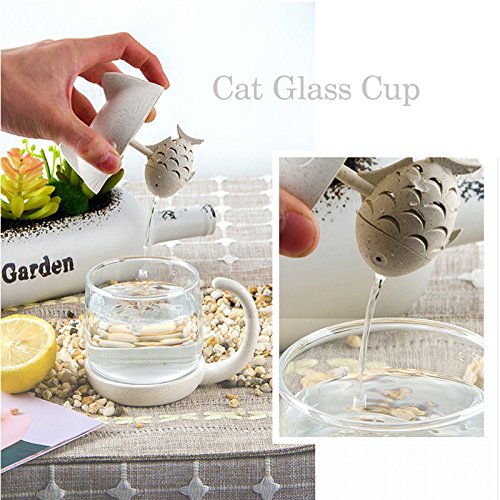 Taza de té de Cristal del Gato Taza De Agua Bottle-with Fish Tea Filtro Filtro de infusión 250ml (8oz)