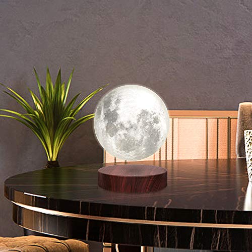 VGAzer Lámpara levitante de luna, flotante y giratoria en el aire libremente con base de madera de lujo y luz de luna LED de impresión 3D en 3 colores