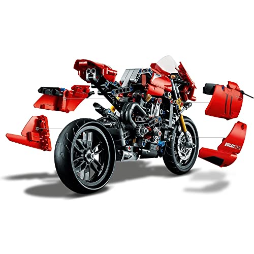 LEGO 42107 Technic Ducati Panigale V4 R, Moto de Juguete Roja, Maqueta para Construir y Decorar, Idea de Regalo para Niños Pequeños