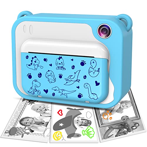 Cámara digital para niños, cámaras de impresión instantánea para niñas, pantalla de 2.0 pulgadas, 3 rollos de papeles de impresión, mini juguete recargable para niños (azul)