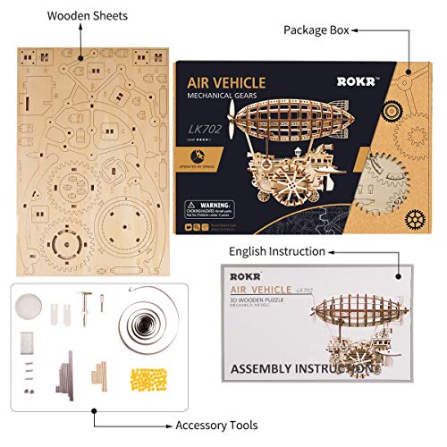 Robotime Rompecabezas de Madera 3D Cortado con láser - Kits de Modelo autopropulsados - Juego de construcción mecánica - Rompecabezas para niños, Adolescentes y Adultos (Air Vehicle) - no se que regalar