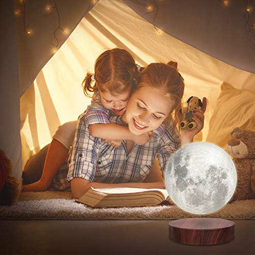 VGAzer Lámpara levitante de luna, flotante y giratoria en el aire libremente con base de madera de lujo y luz de luna LED de impresión 3D en 3 colores