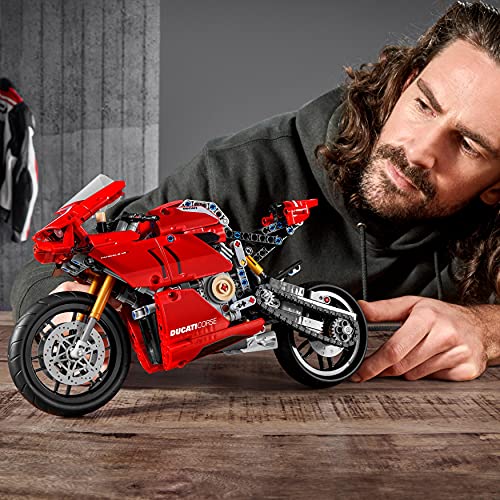 LEGO 42107 Technic Ducati Panigale V4 R, Moto de Juguete Roja, Maqueta para Construir y Decorar, Idea de Regalo para Niños Pequeños