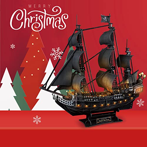 CubicFun Puzzle 3D Queen Anne's Revenge Rompecabezas 3D Nave Kit de Modelo de Barco Pirata (LED) Divertido Regalo para Niños y Adultos, 340 Piezas