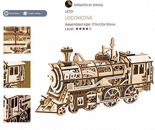 Robotime Rompecabezas de Madera 3D Cortado con láser - Kits de Modelo autopropulsados - Juego de construcción mecánica - Rompecabezas para niños, Adolescentes y Adultos (Locomotive) - no se que regalar