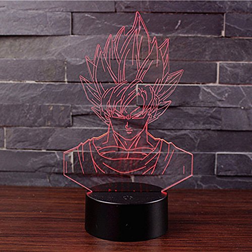 3D Lámpara óptico Illusions Luz Nocturna, CKW 7 Colores Cambio de Botón Táctil y Cable USB para Cumpleaños, Navidad Regalos de Mujer Bebes Hombre Niños Amigas (Dragon ball 1)