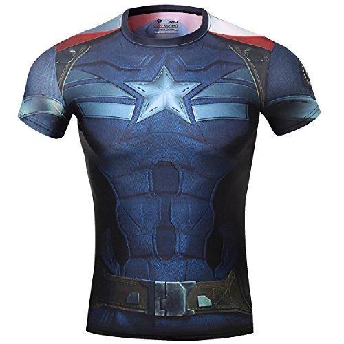 Cody Lundin Camiseta de compresión para hombres, Gorra de Héroe Steve, Los Vengadores 2 azul azul oscuro Medium - no se que regalar