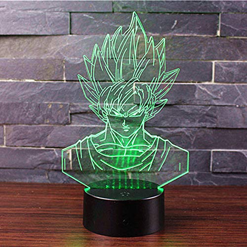 3D Lámpara óptico Illusions Luz Nocturna, CKW 7 Colores Cambio de Botón Táctil y Cable USB para Cumpleaños, Navidad Regalos de Mujer Bebes Hombre Niños Amigas (Dragon ball 1)