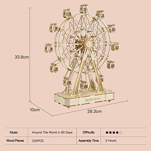 Rolife Modelos Mecánicos Kits Ferris Wheel con música Puzzle de Madera 3D para niños y Adultos - no se que regalar