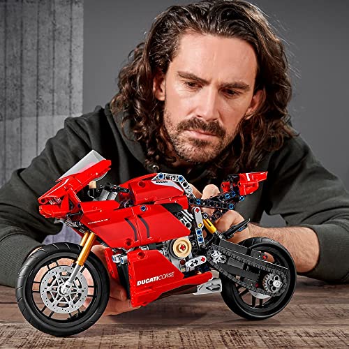 LEGO 42107 Technic Ducati Panigale V4 R, Moto de Juguete Roja, Maqueta para Construir y Decorar, Idea de Regalo para Niños Pequeños