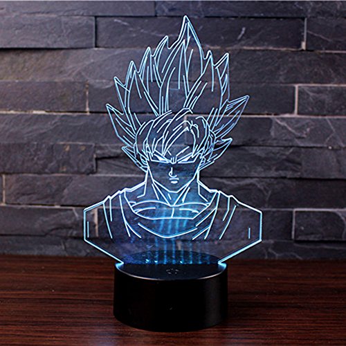 3D Lámpara óptico Illusions Luz Nocturna, CKW 7 Colores Cambio de Botón Táctil y Cable USB para Cumpleaños, Navidad Regalos de Mujer Bebes Hombre Niños Amigas (Dragon ball 1)