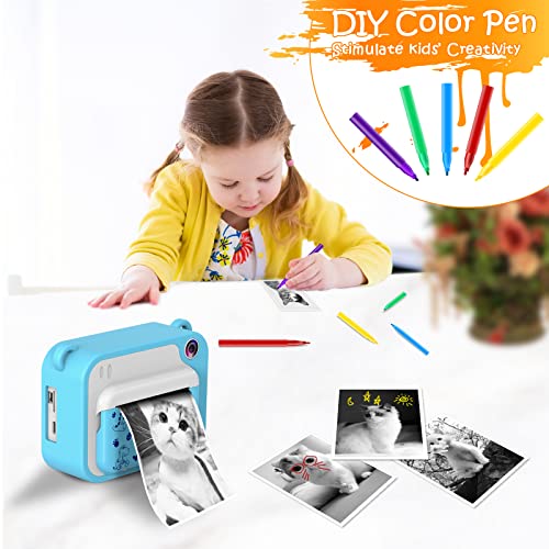 Cámara digital para niños, cámaras de impresión instantánea para niñas, pantalla de 2.0 pulgadas, 3 rollos de papeles de impresión, mini juguete recargable para niños (azul)