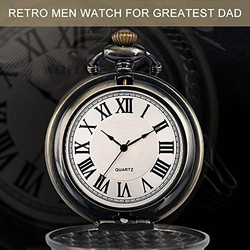 SRXWO Reloj de Bolsillo para Hombre Cuarzo con Cadena para Hombres Colgante de Reloj de Bolsillo con números Romanos para el día más Grande/Abuelo - Retro Regalos para el día del Padre de cumpleaños