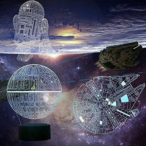 3D Star Wars Lamp - Star Wars Gifts - 3 Pattern & 1 Base & 1 Remote - Star Wars R2-D2 / Death Star/Millennium Falcon - Star Wars Light - Star Wars con control remoto - no se que regalar