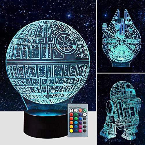 3D Star Wars Lamp - Star Wars Gifts - 3 Pattern & 1 Base & 1 Remote - Star Wars R2-D2 / Death Star/Millennium Falcon - Star Wars Light - Star Wars con control remoto - no se que regalar