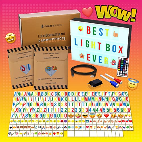 Caja de Luz Mensaje con 254 Letras y Emojis - 8 Emojis XXL, Mando a Distancia, USB 1,5 m, 2 Marcadores - Caja de Luz 16 Colores, Decoración Hogar | Idea de regalo de cumpleaños y Navidad de mesa d luz