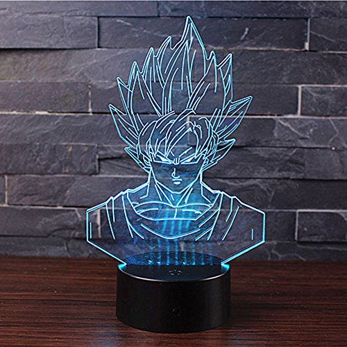 3D Lámpara óptico Illusions Luz Nocturna, CKW 7 Colores Cambio de Botón Táctil y Cable USB para Cumpleaños, Navidad Regalos de Mujer Bebes Hombre Niños Amigas (Dragon ball 1)