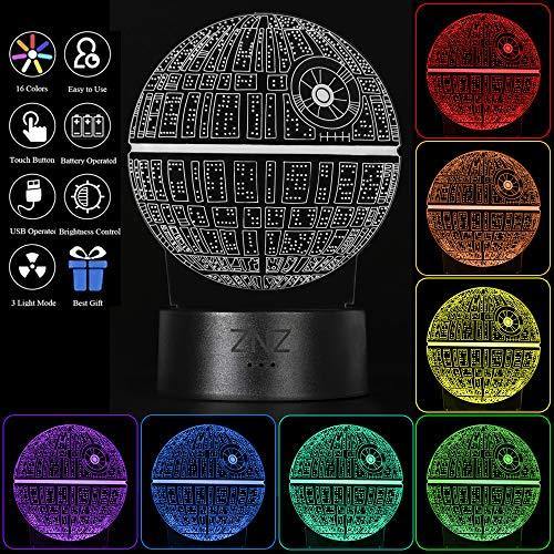 3D LED Star Wars Luz de noche, Lámpara de ilusión Death Star + R2-D2 + Millennium Falcon, Tres patrones y 16 colores Lámpara de decoración Cambio - Regalo perfectos para niño - 3 paquete - no se que regalar