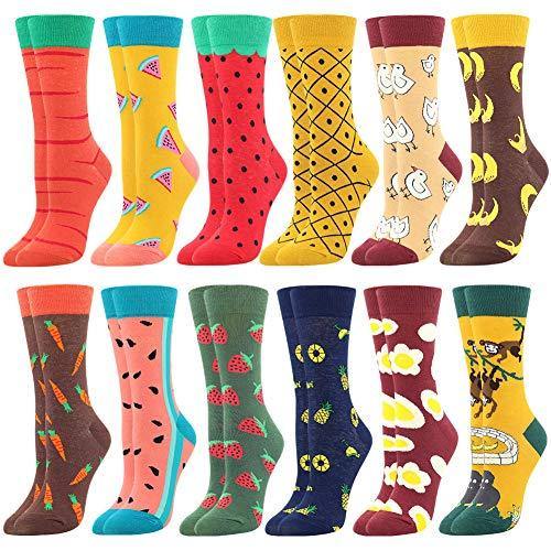 BONANGEL Calcetines Divertidos para Mujer, Calcetines de Animales, Novedad Bonita, Calcetines de Fantasía Coloridos Algodón Extraño, Cálidos Cumpleaños, Navidad para Mujeres (12 Pairs-Fruits) - no se que regalar