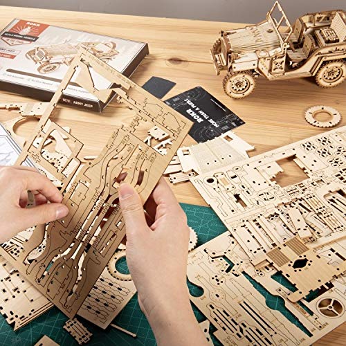 ROKR Car Madera Maquetas para Construir - Maquetas para Montar - Set de Construcción Puzzle 3D para niños y Adultos (Army Jeep) - no se que regalar