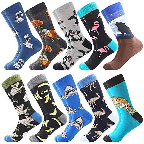 BONANGEL Calcetines de Vestir Divertidos, Coloridos Calcetines Para Hombres,Calcetines de Oficina de Algodón con Estampados Divertidos y Elegantes de Fantasía, Locos Geniales (10 Pairs-Raccoon1) - no se que regalar